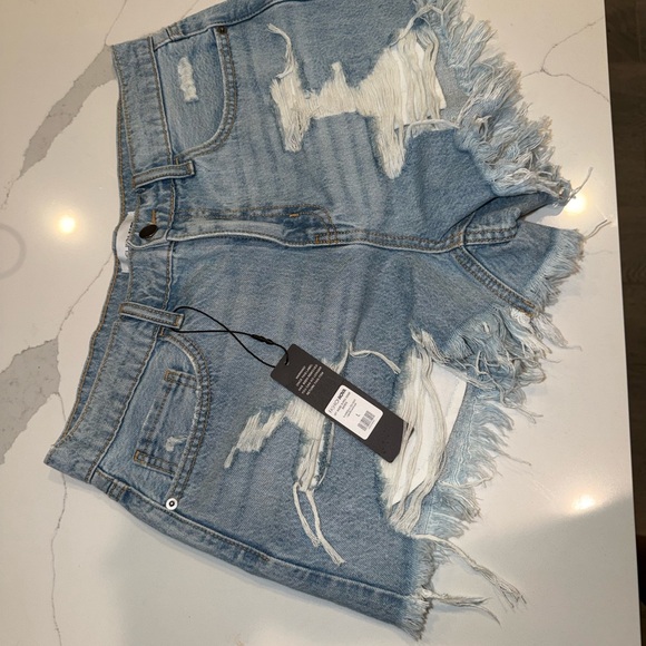 Fashion Nova Pants - Fashion Nova Light Blue Distressed High-Rise Jean Shorts